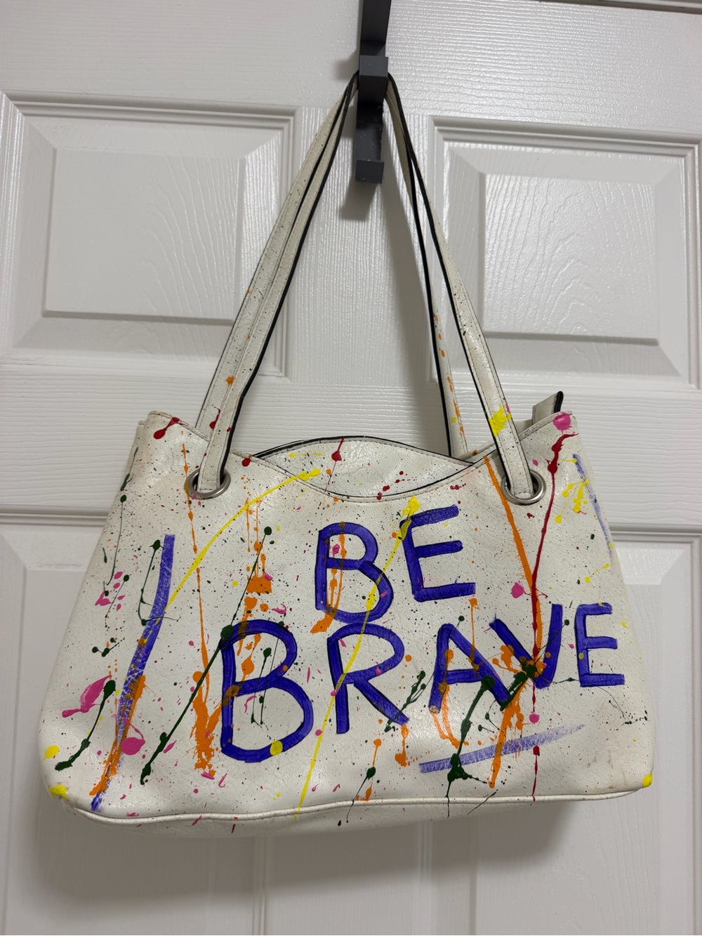Vintage Bueno Hand Painted Shoulder Bag | “I BE BRAVE” Wearable Art | One of One